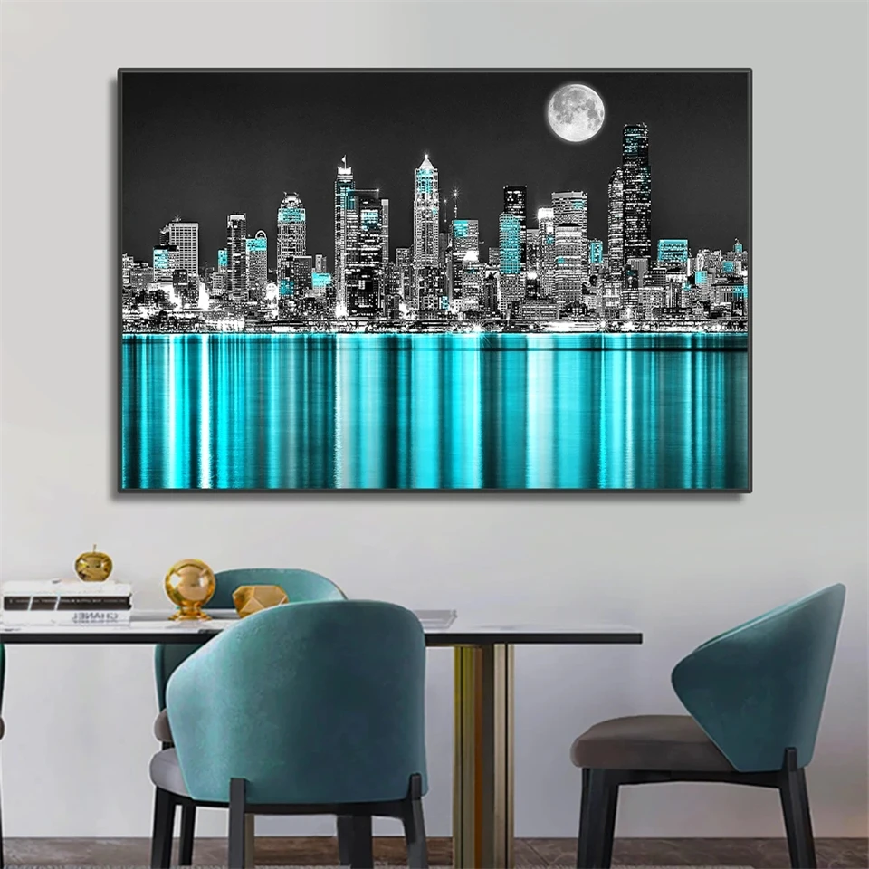 5D Diamond Painting New York Urban Skyline Landscape Diamond Art Abstract Neon Building Rhinestone Pictures Room Decor DIY Gift