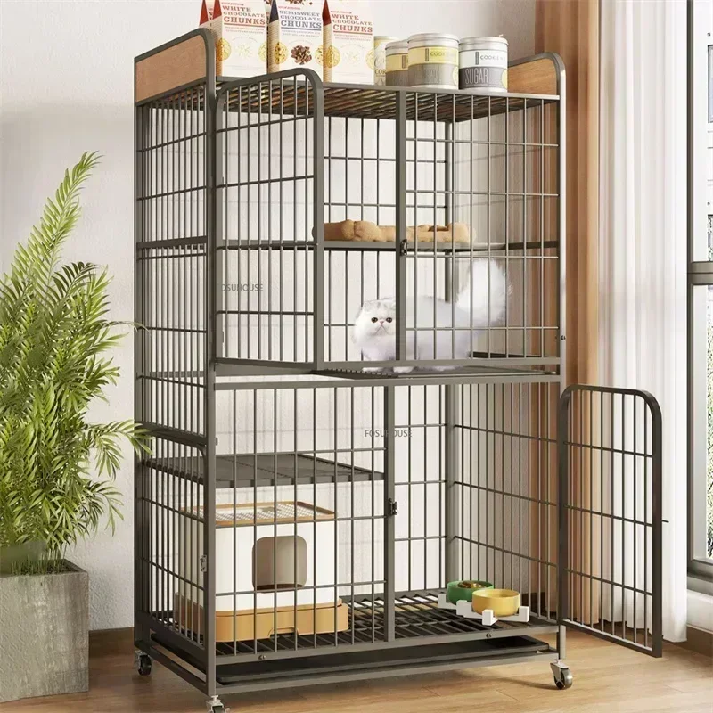 Wrought Iron Enclosure Home Indoor Cat Villa Super Large Space Cat Cages Luxury Two Floors Cat And Dog Cage House With Toilet