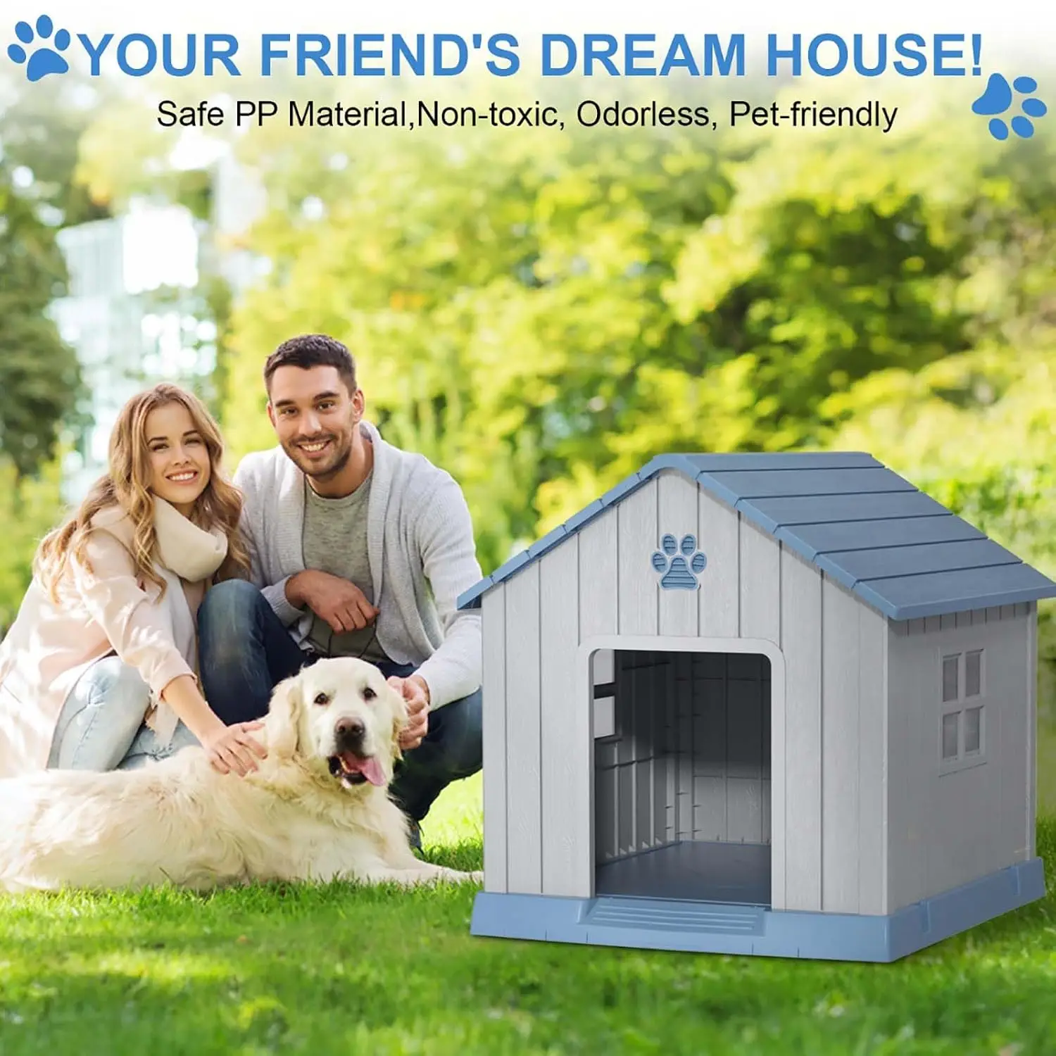 Weatherproof Resin Dog House with Vents & Elevated Floor for Small Medium Large Dogs, Easy Clean Assemble 38.82