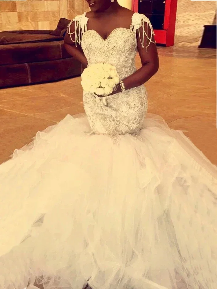 사용자 정의 남아프리카 레이스 Vestido De No 인어 웨딩 드레스 Vestido De Casamento 오프 숄더 백리스 신부 가운