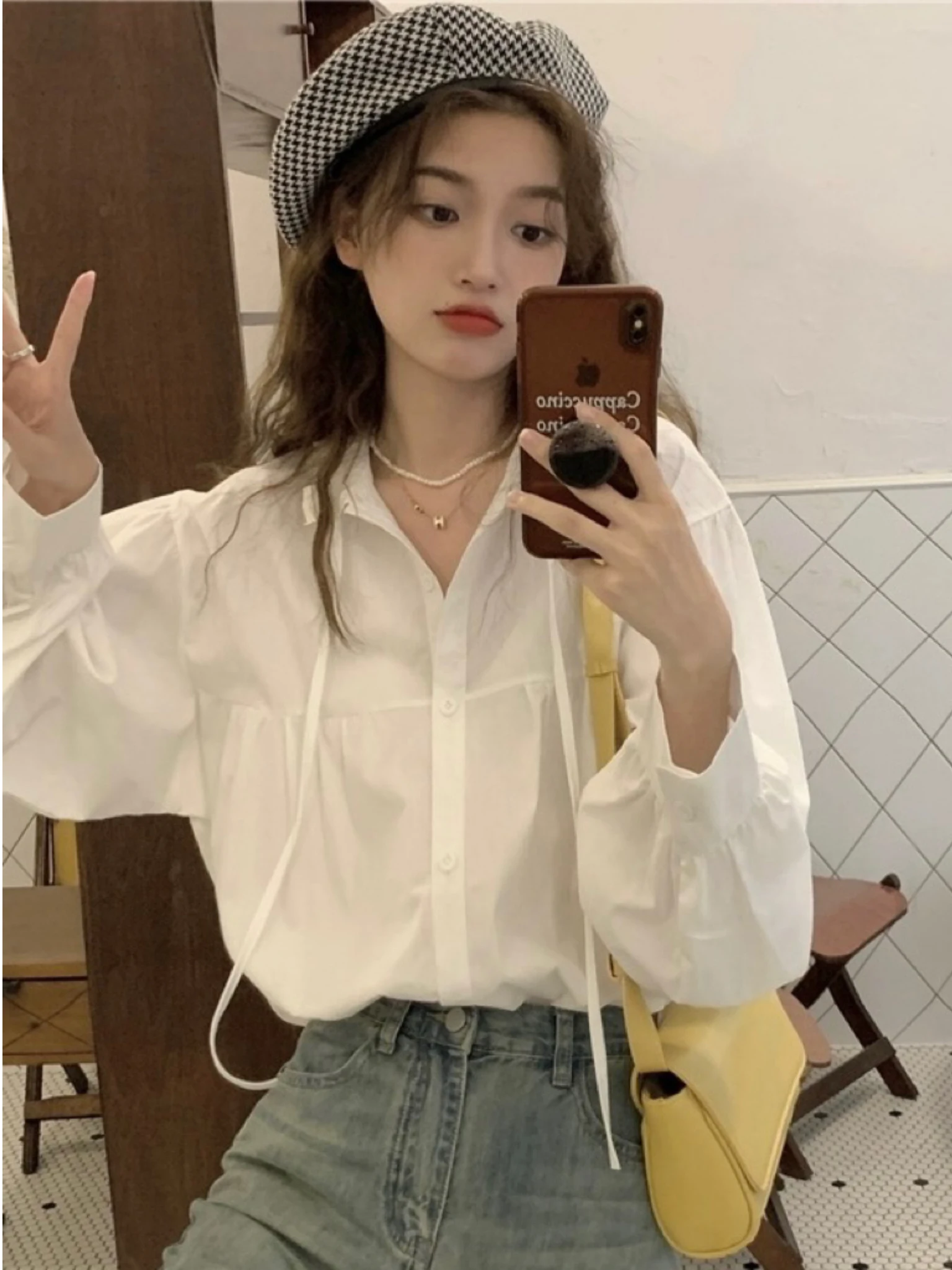 

Женская рубашка с длинным рукавом, весенняя новинка, ретро-стиль, с воротником-стойкой, свободный крой, для узкого круга аудитории, повседневная мода, полиэстер