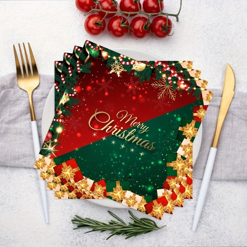40 قطعة من المناديل الورقية لعيد الميلاد الاحتفالية مع رقاقات الثلج، عشاء عيد الميلاد المجيد، زينة حفلة عيد الميلاد، عيد الميلاد