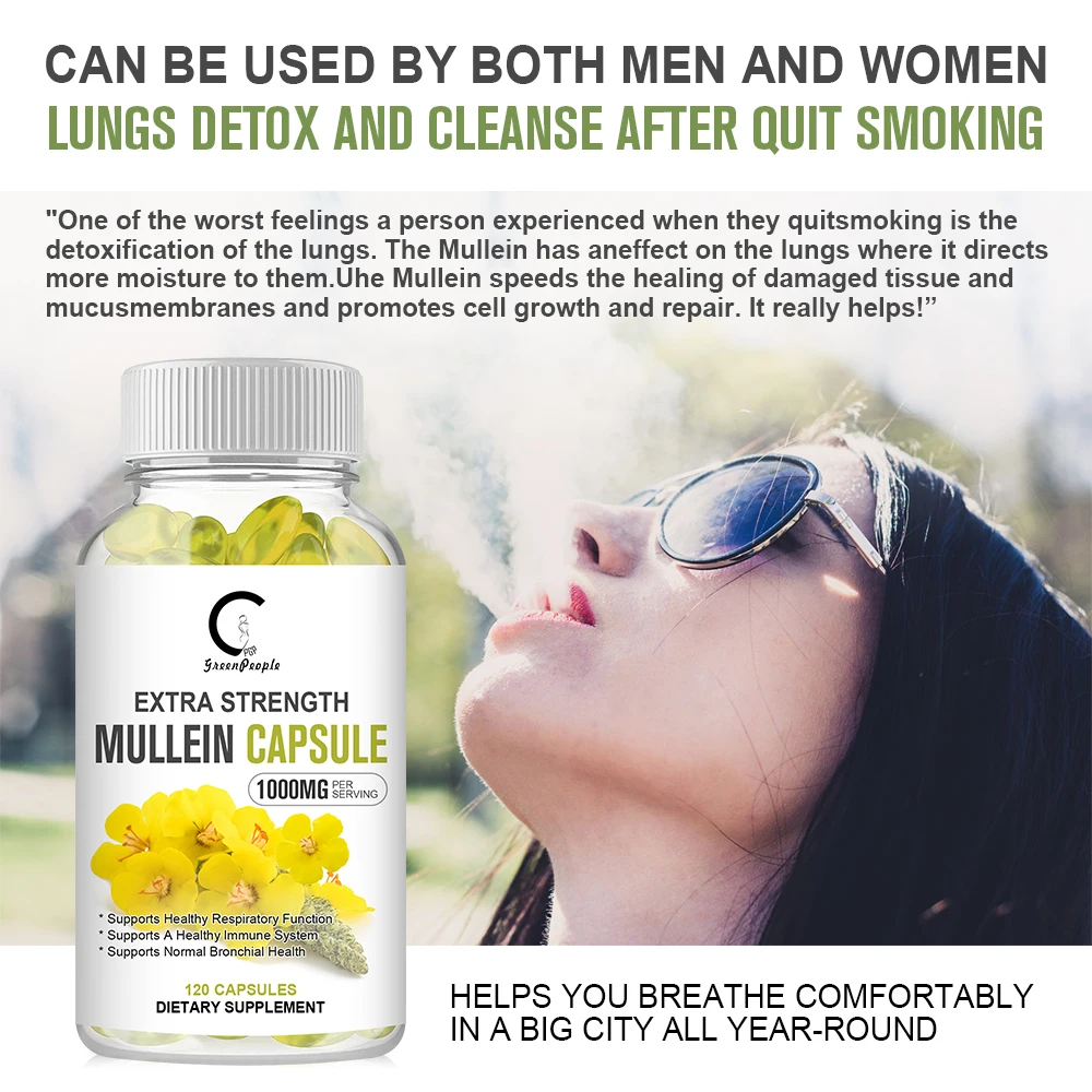 GPGP Greenpeople Natural Mullein Leaf Capsule Clear Lungs Relieve Cough Digestive Health care Pain Relief Mullein extract