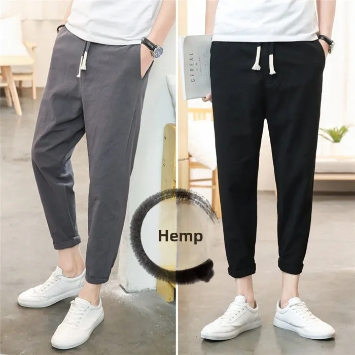 

Men's Cotton Linen Straight Leg Loose Fit Casual Pants Summer Season Spor Teenage Faion mid Waist Youth ular Sle