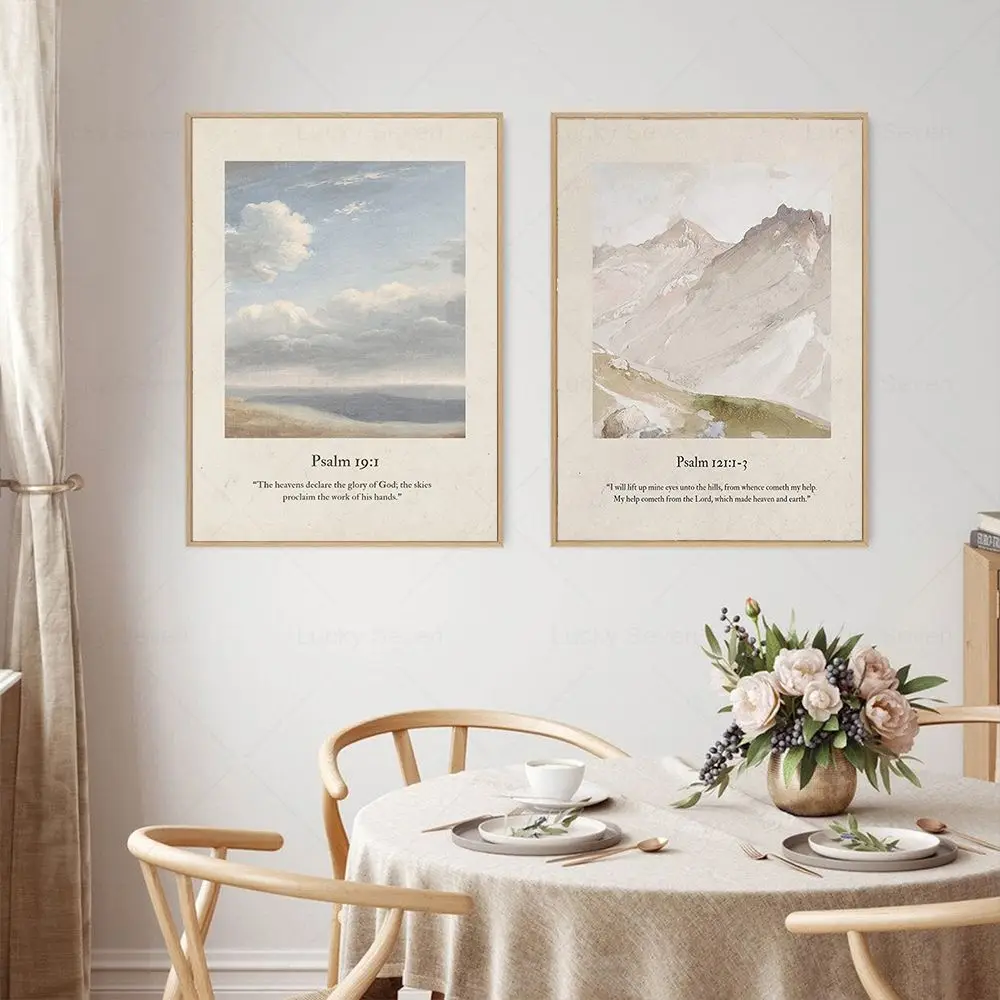 Vintage Landscape Scripture Wall Art Psalms John Bible Verse Inspirational Quote Canvas Poster Christian Art Print Home Decor