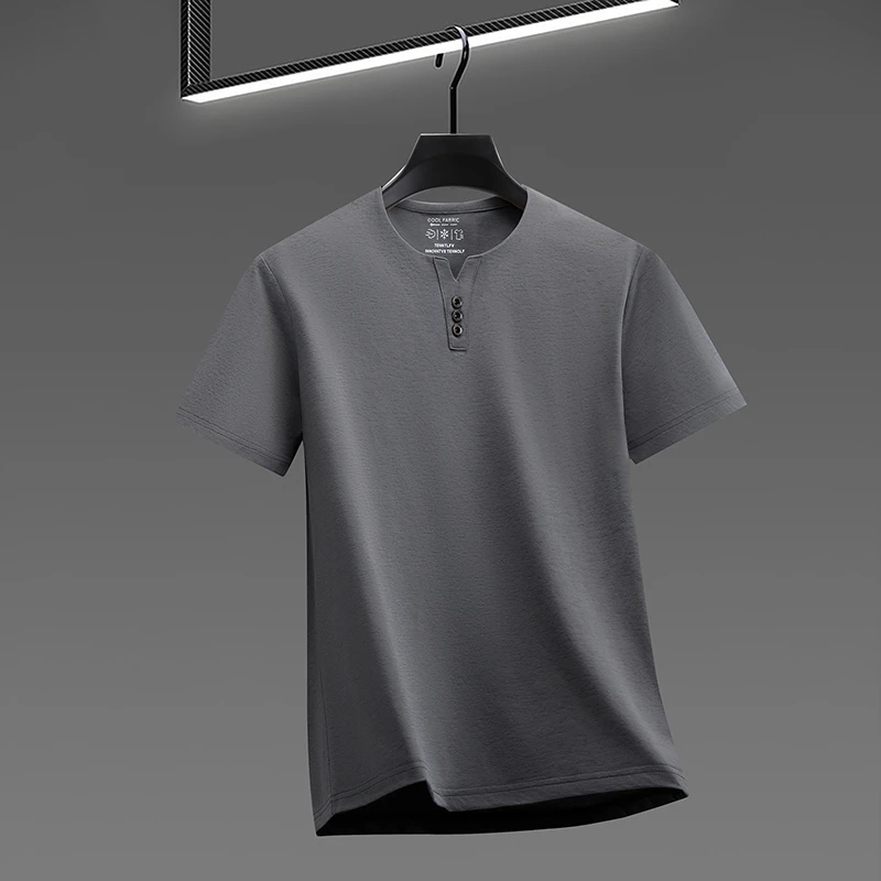 Herren Henley-T-Shirt mit Kurzarm und Dreiknopfleiste aus Atmungsaktivem Stoff für Alltägliche Freizeitkleidung – Detail 13