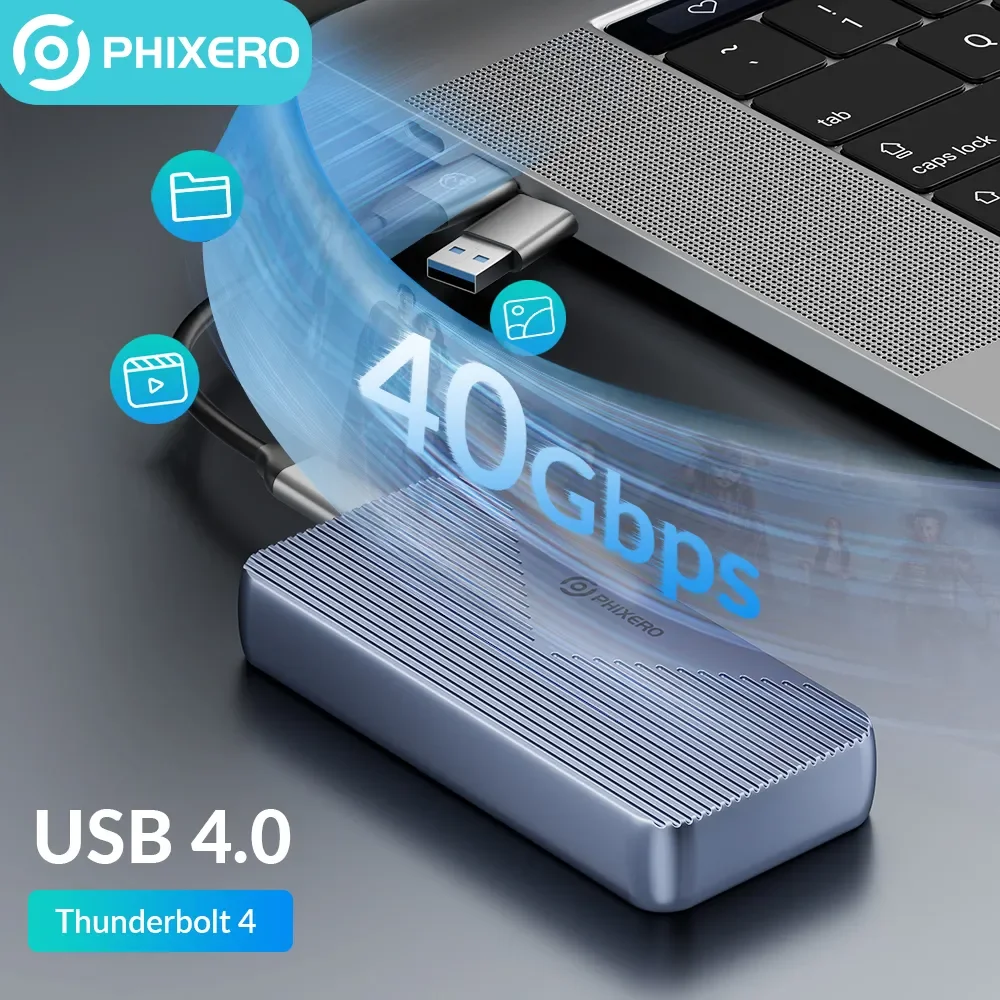 PHIXERO USB4.0 40Gbps External Hard Driver M.2 NVMe PCIe SSD Case Enclosure Compatible With Thunderbolt 3/4 for Apple MacBook PC