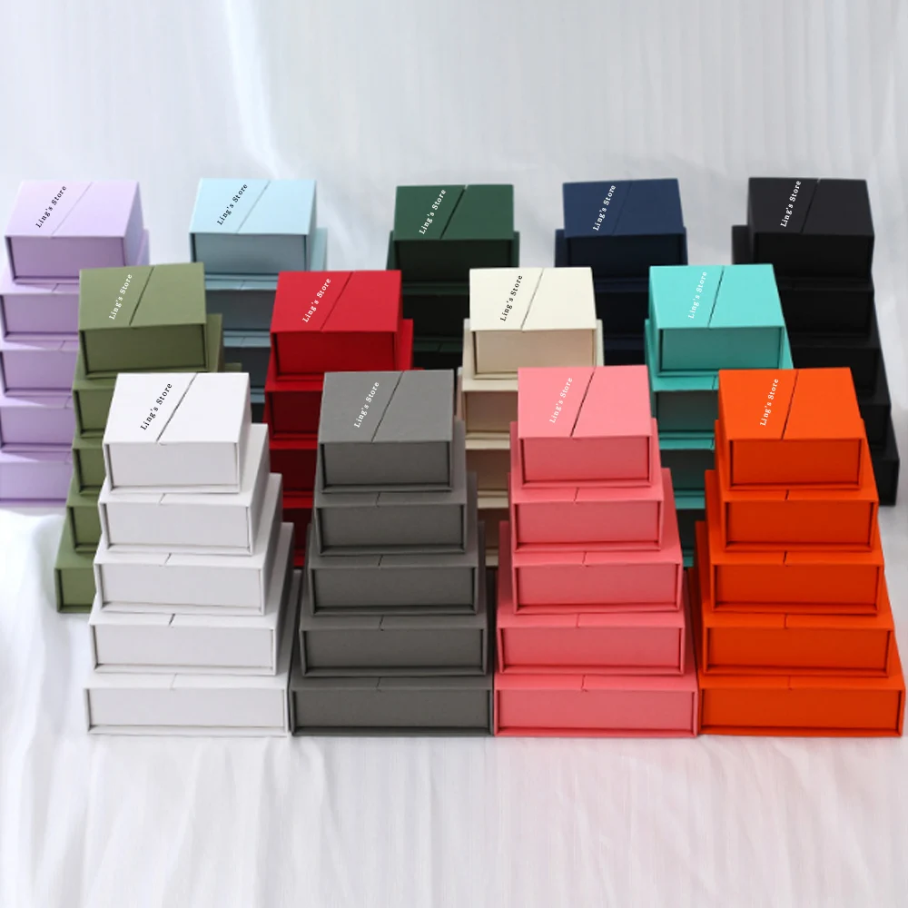 

50Pcs Personalized Logo Jewelry Split Magnetic Suction Box For Earrings Rings Pendant Necklace Bracelet Organizer Wedding Favors