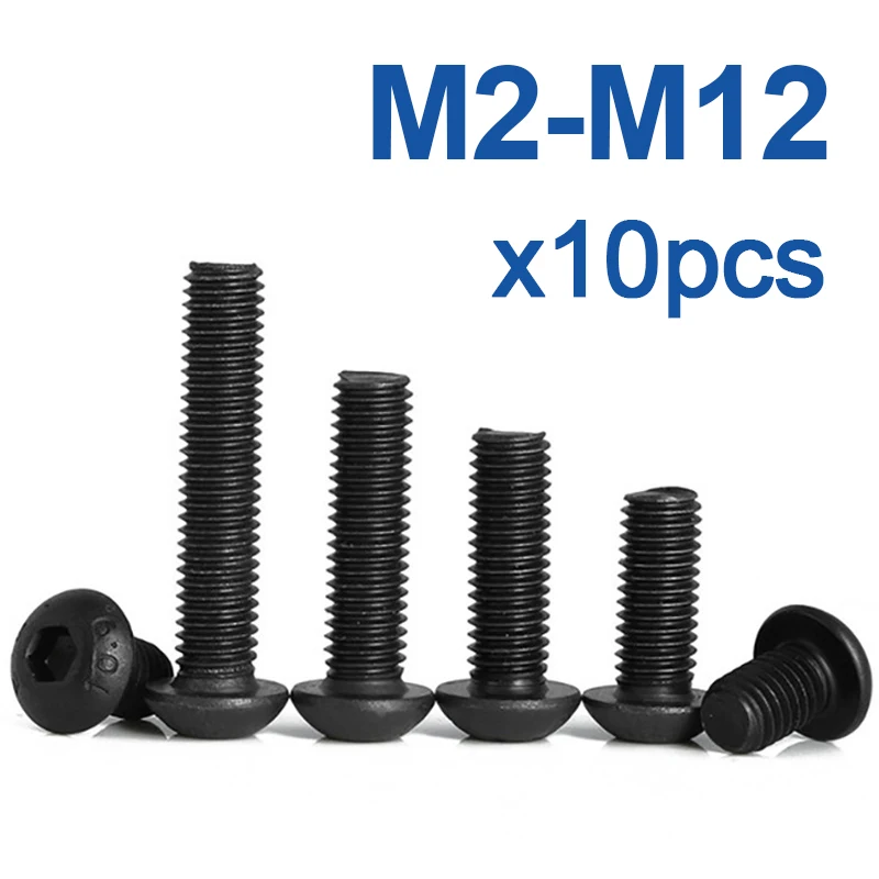 10 pcs/lot Hex Screw M2 M2.5 M3 M4 M5 M6 M8 M10 Black Button Head Hex Socket Cap Screw Hexagon Socket Round Head Screws