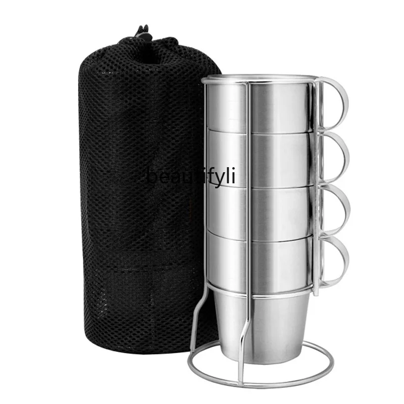 

YJ Outdoor Non-Magnetic Stainless Steel Double-Deck Cup 4-Piece Set 6-Piece Cup Set