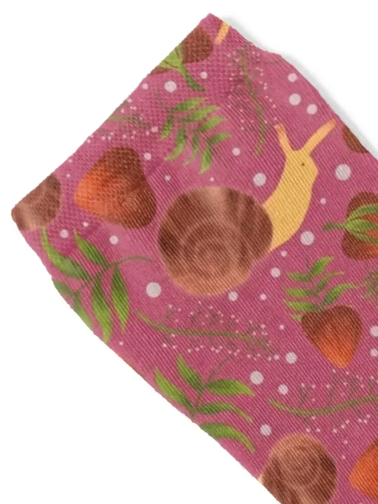 Strawberries & Snails Pink Floral Pattern Socks custom heated with print Ladies Socks Men's