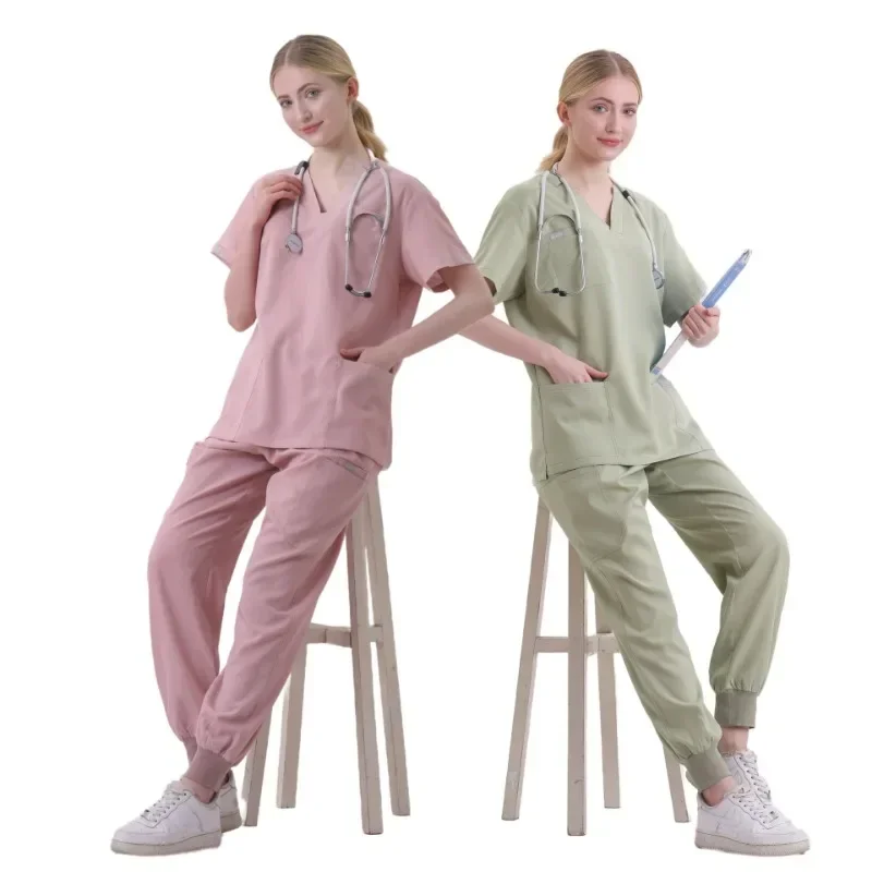 Short Sleeved V-neck Jogger Suits Hospital Doctor Nursing Uniform Women Wholesale Casual Nurse Phary Working Medical Uniforms