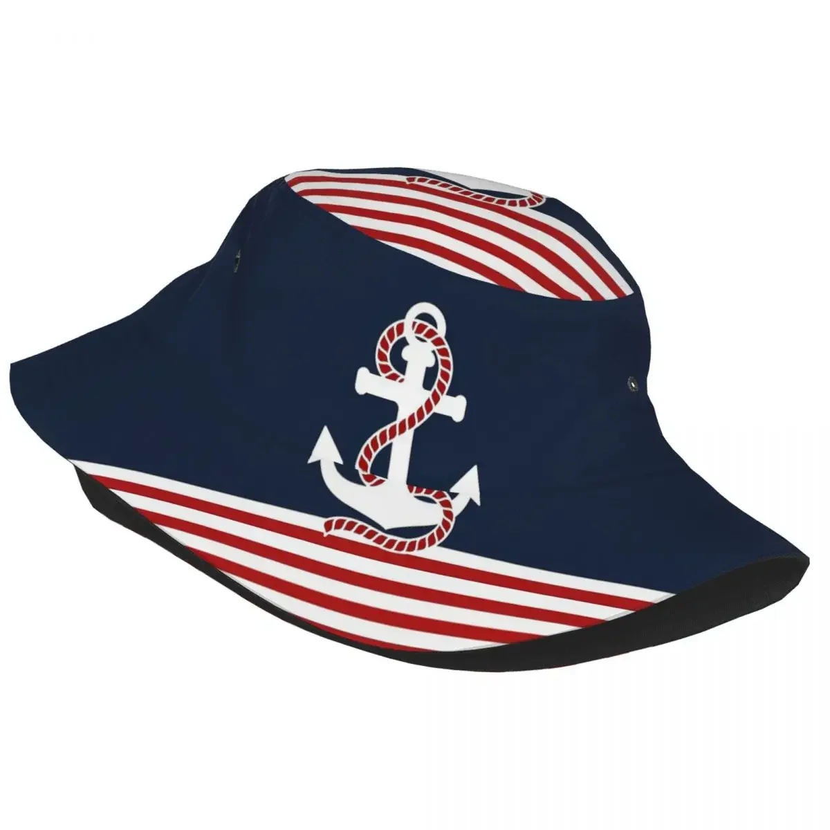 Hip Hop Nautical Red Navy Anchor Bucket Hats Unisex Packable Camping Fishing Hat Vocation Getaway Headwear Bob Hat