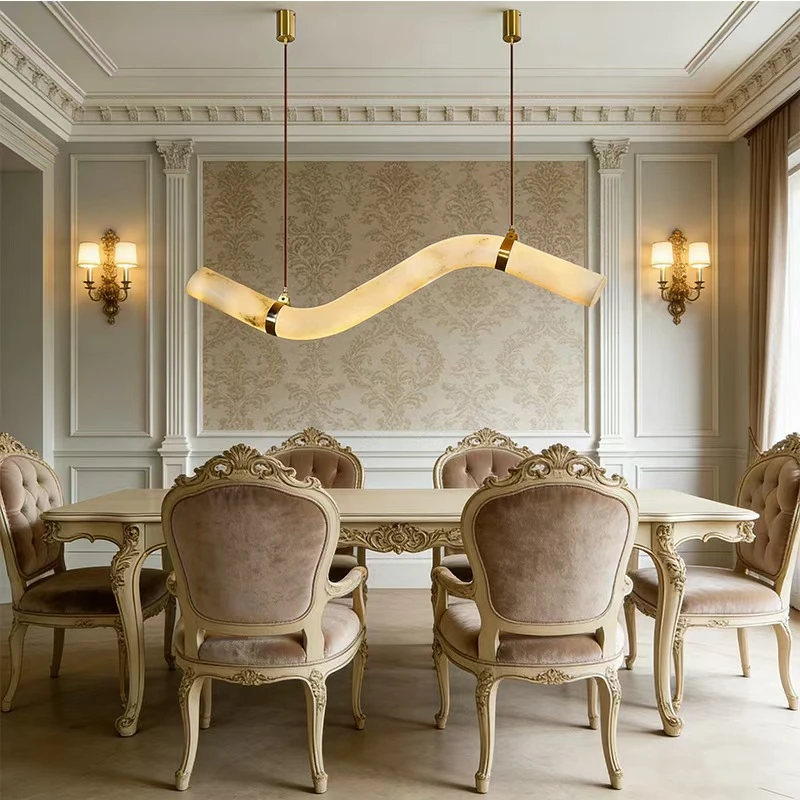 Faux Alabaster Wavy Pendant Light, Modern Curved Resin Led Hanging Lamp For Dining Room Living Room Home Decor