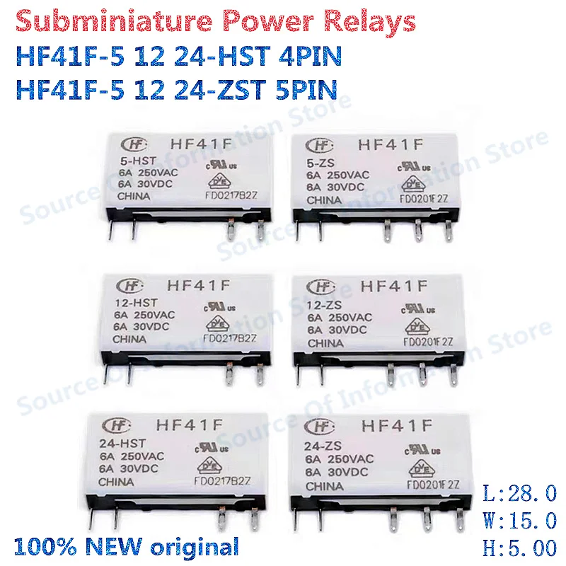 

HF41F-024-ZS HF41F-005-ZS HF41F-012-ZS HF41F 5V 12V 24V ZS ZST HS HST, 4Pin, 5Pin 6A Relay 100% New