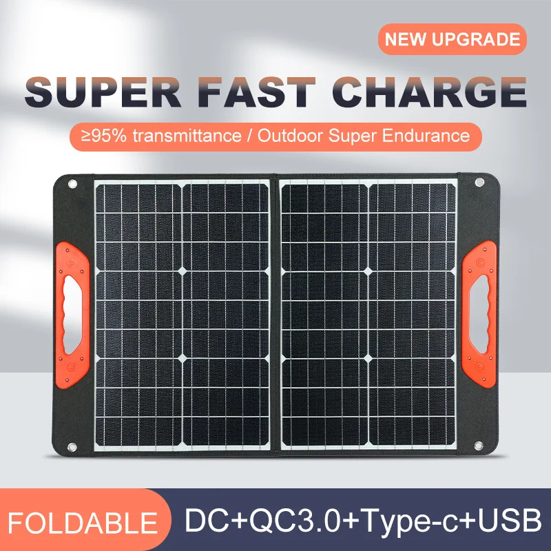 

100W Portable Solar Panel, Camping Essentials, 18V ETFE Foldable Solar Charger for Power Station, DC QC3.0 USB &Type-C Output