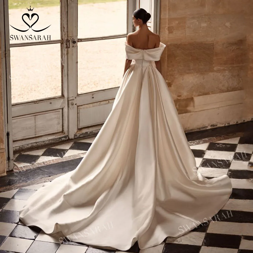 Off the Shoulder Wedding Dress 2025 Simple Satin Sweetheart A-Line customized Bride Gown SwanSarah M331 Vestido De Novia