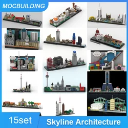 MOC Building Blocks Toronto Postcard & Pisa & Madrid Skyline Architecture Model DIY Assemble Bricks Display Creative Toys Gifts