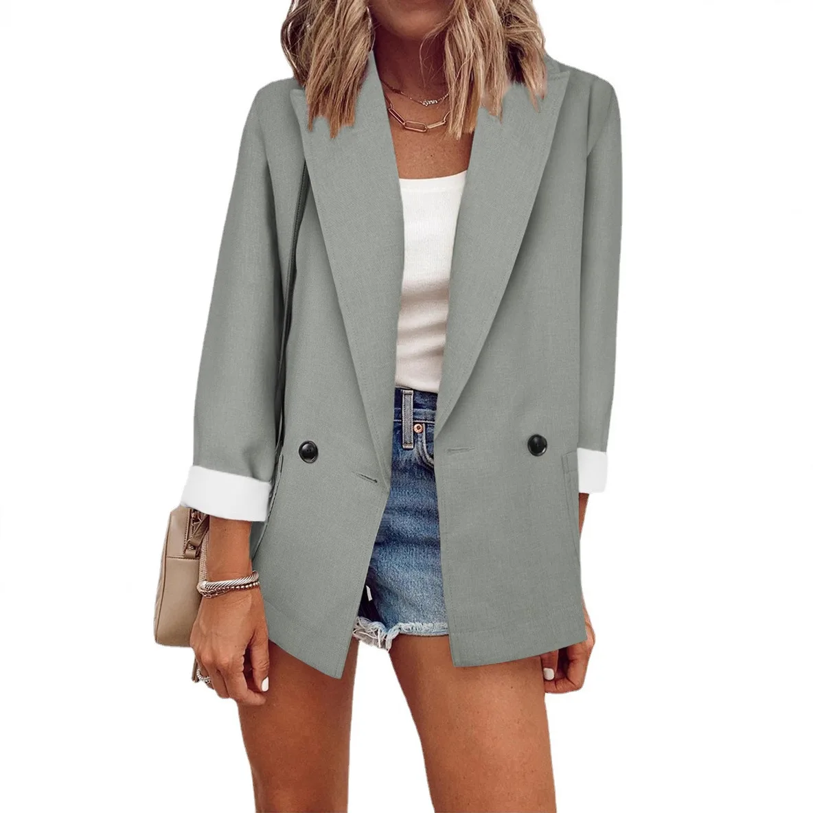 Women's Solid Color Lapel Long Sleeve Blazer Elegant Slim Fit Comfort Casual Fashionable Breathable Commute Daily Wear Outerwear