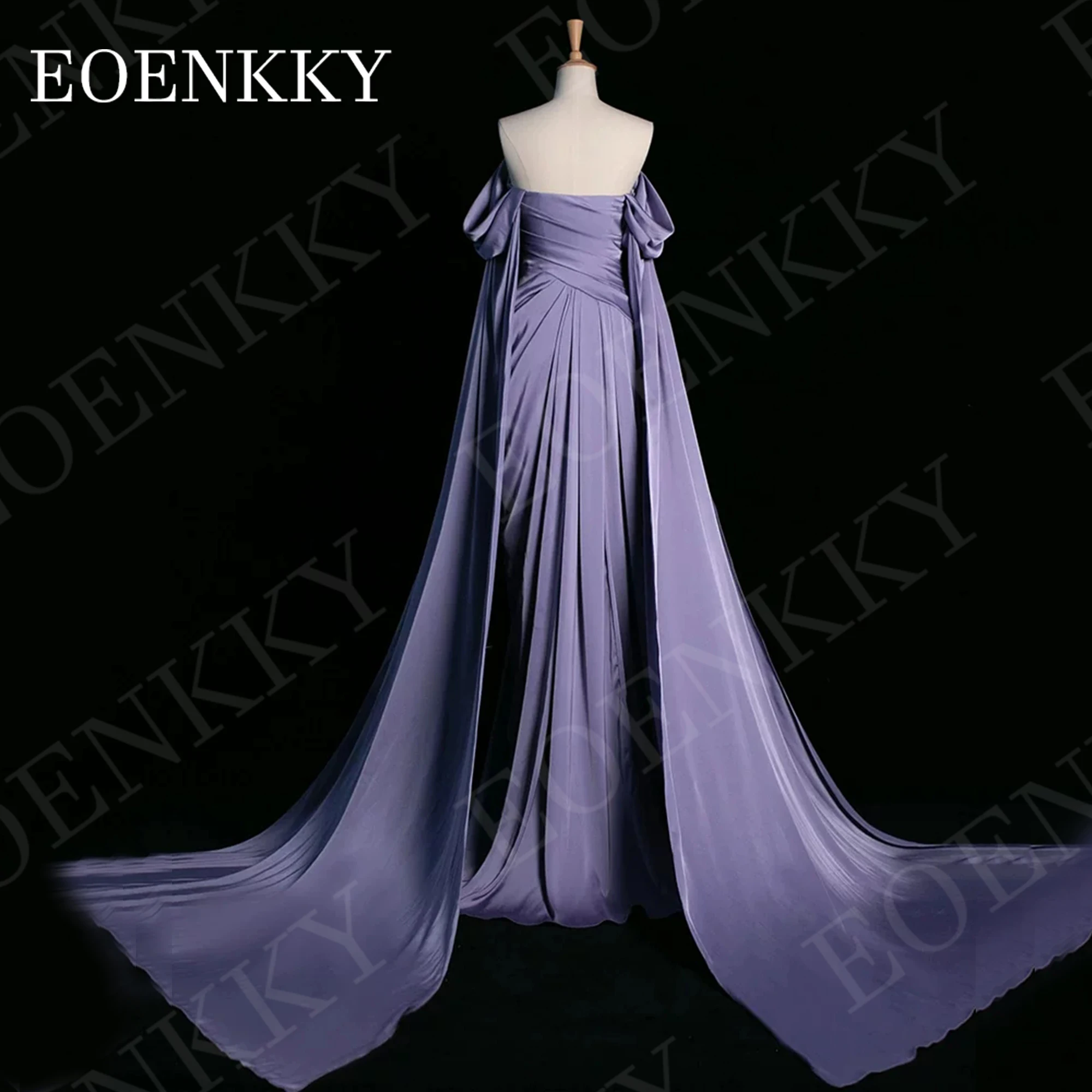 EOENKKY Saudi Arabia Evening Dress Maxi فستان سهرة نسائي Off Shoulder A Line Satin Pleats Formal Occasion Dresses Shawl Sleeves