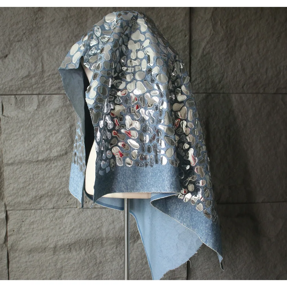 

Джинсовая лазерная вышивка, геометрическая блестящая ткань с блестками, лазерная ослепительная одежда, фон, дизайнерский швейный материал