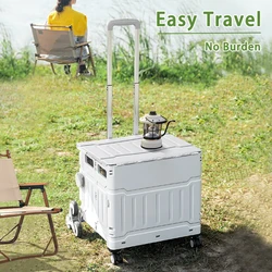 Camping Trolley Outdoor Folding Large Capacity Storage Box With Wheels Multifunctional Pull Rod Cart Portable Shopping Cart 75L