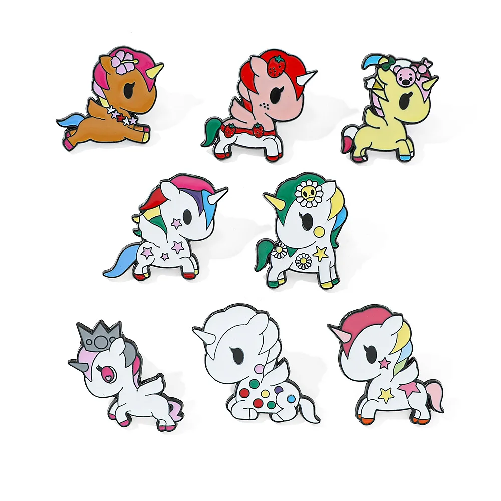 

1 Set CAdorable Cartoon Creative Personality Rainbow Pony Metal Badge Unicorn Alloy Oil Drop Pin Accessories Brooch