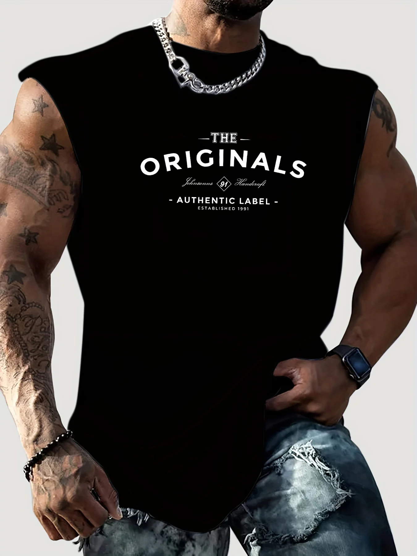 100% Cotton Men's Summer Fashion Letter Print Casual Sports Fitness Loose Comfortable Breathable Crew Neck Sleeveless Vest