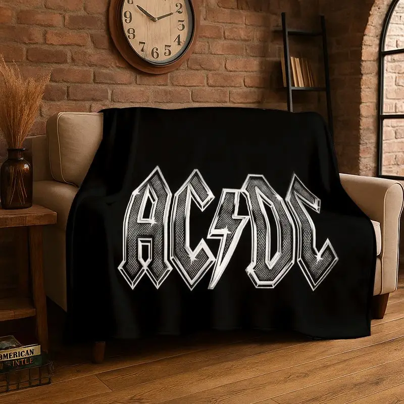 Fashion ACDC Rock Band Sign Catoon Flannel Blanket,Ultra Soft Warm Plush Throw for Home Bedroom Bed Sofa Cover Camping Picnic