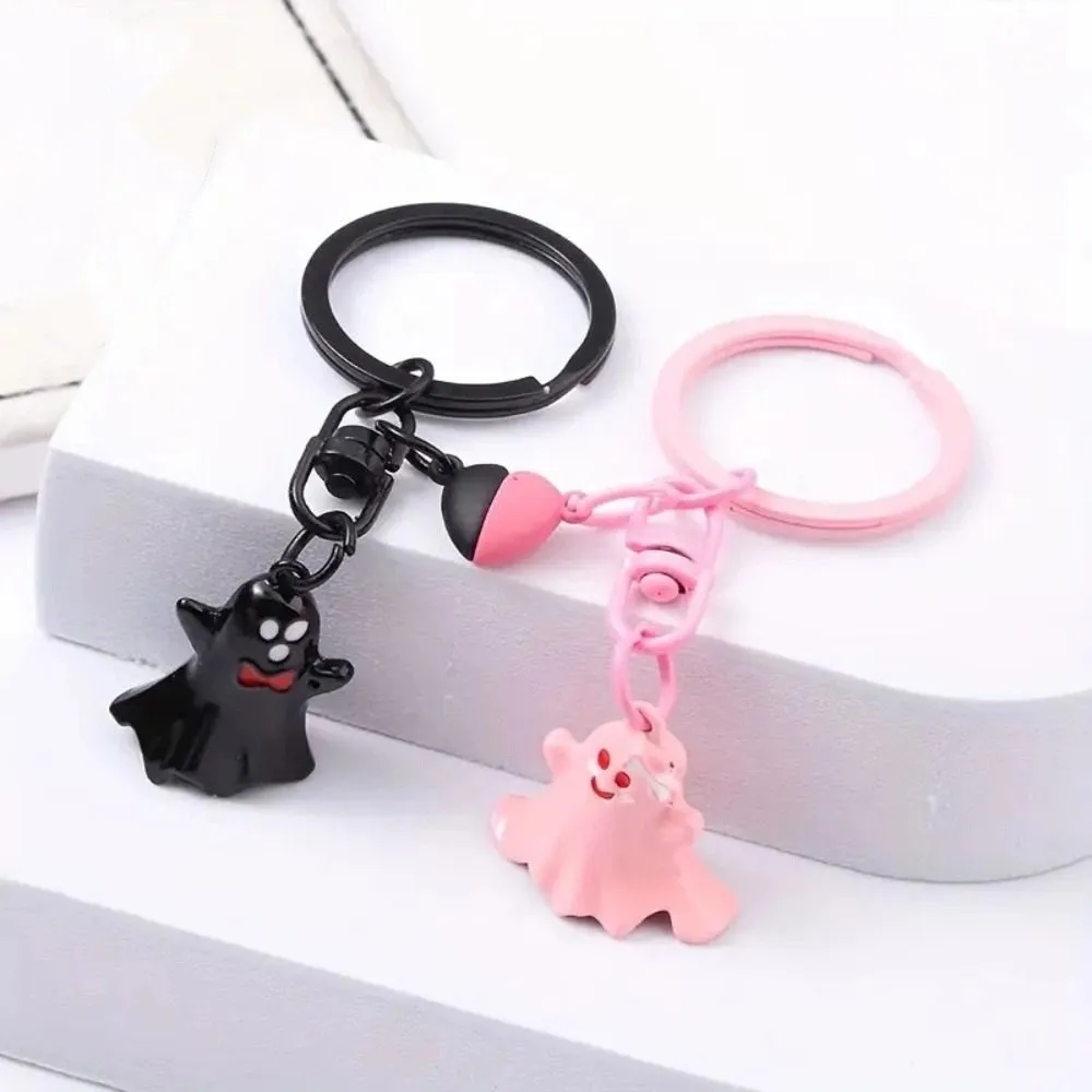 1Pair Minority Bag Hanging Halloween Ghost Keychain Couple Ornaments Magnetic Ghost Pendant Lovers Cute Key Rings Bag Decor