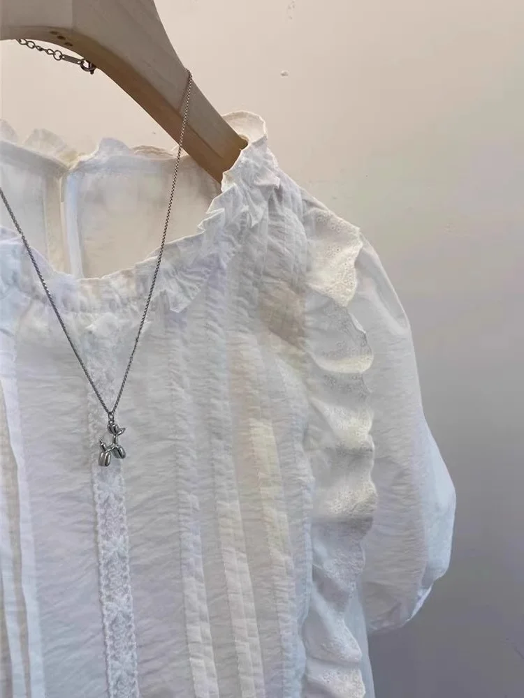 Loose round Ne ort Sve irt Women's Summer Casual Faion Earlobe Design Korean Sle Top Comfortable Breathable