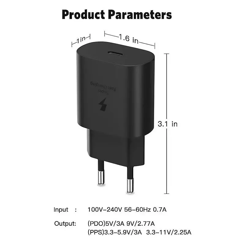 25W USB C Charger For Samsung Galaxy S21 S22 S23 S24 Ultra A54 A53 A34 Fast Charging Type C Data Cable Charger Adapter