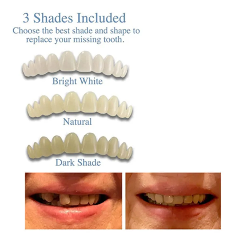 3 Shades /set Temporäre Dental Oral Falsche Zähne Zahnersatz Dentadura Perfekte Lächeln Veneers Fit Flex Prothese Paste Hosenträger