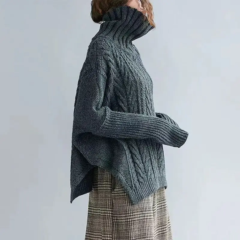 Herbst Winter High Neck Zopfmuster Pullover Herbst Winter Loose Fit Verdickter Pullover Slim Fit