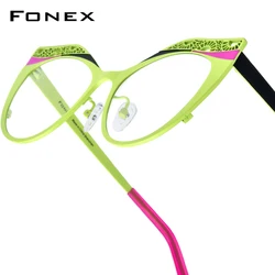 FONEX Pure Titanium Eyeglasses Frame Women New Brand Design Cateye Glasses Cat Eye Japanese High Quality Japanese Eyewear 85825