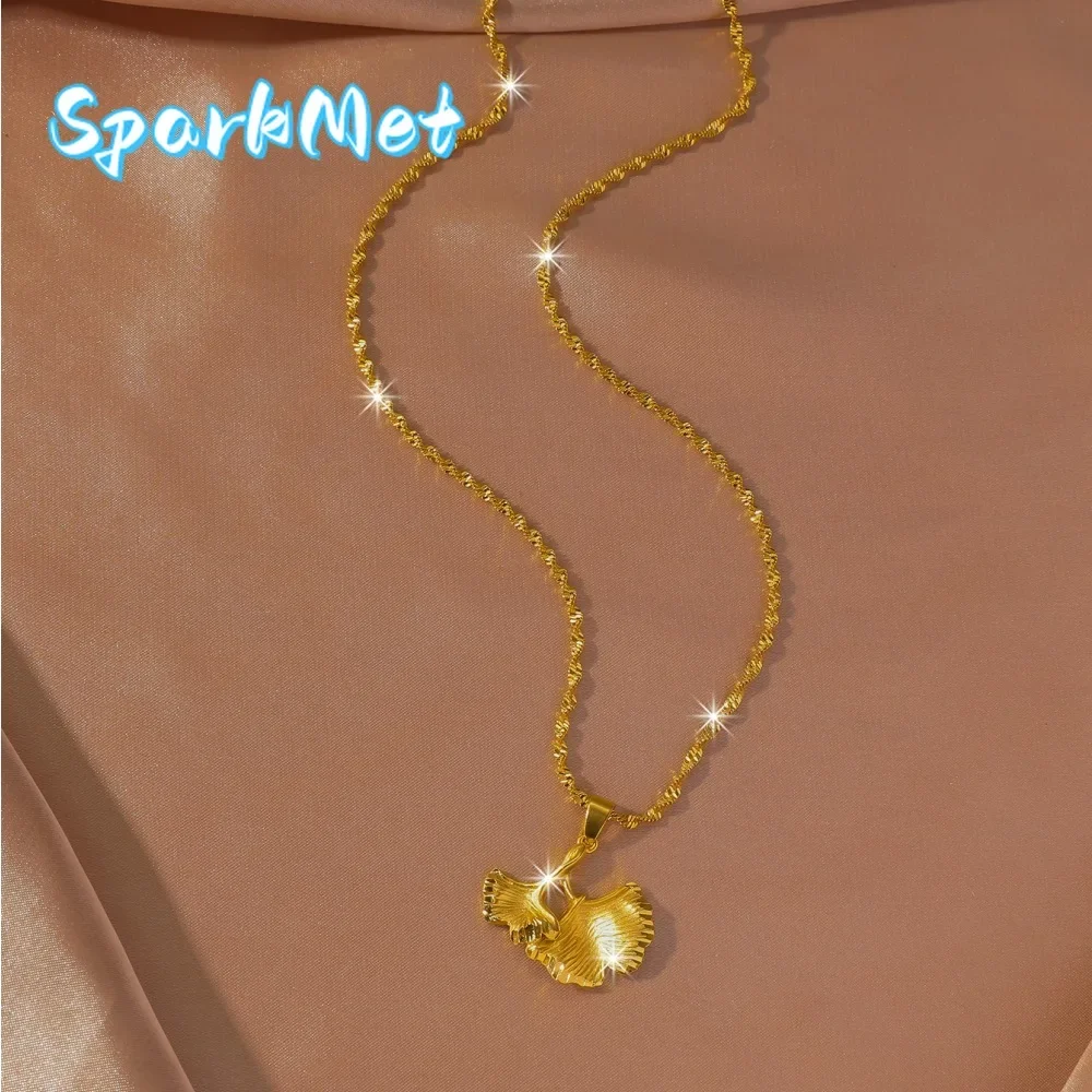 

Подвеска Sparkmet в форме веера, 9999 пробы, 24K, из настоящего золота, Sansheng You Apricot, женское колье с листом гинкго, нишевый дизайн