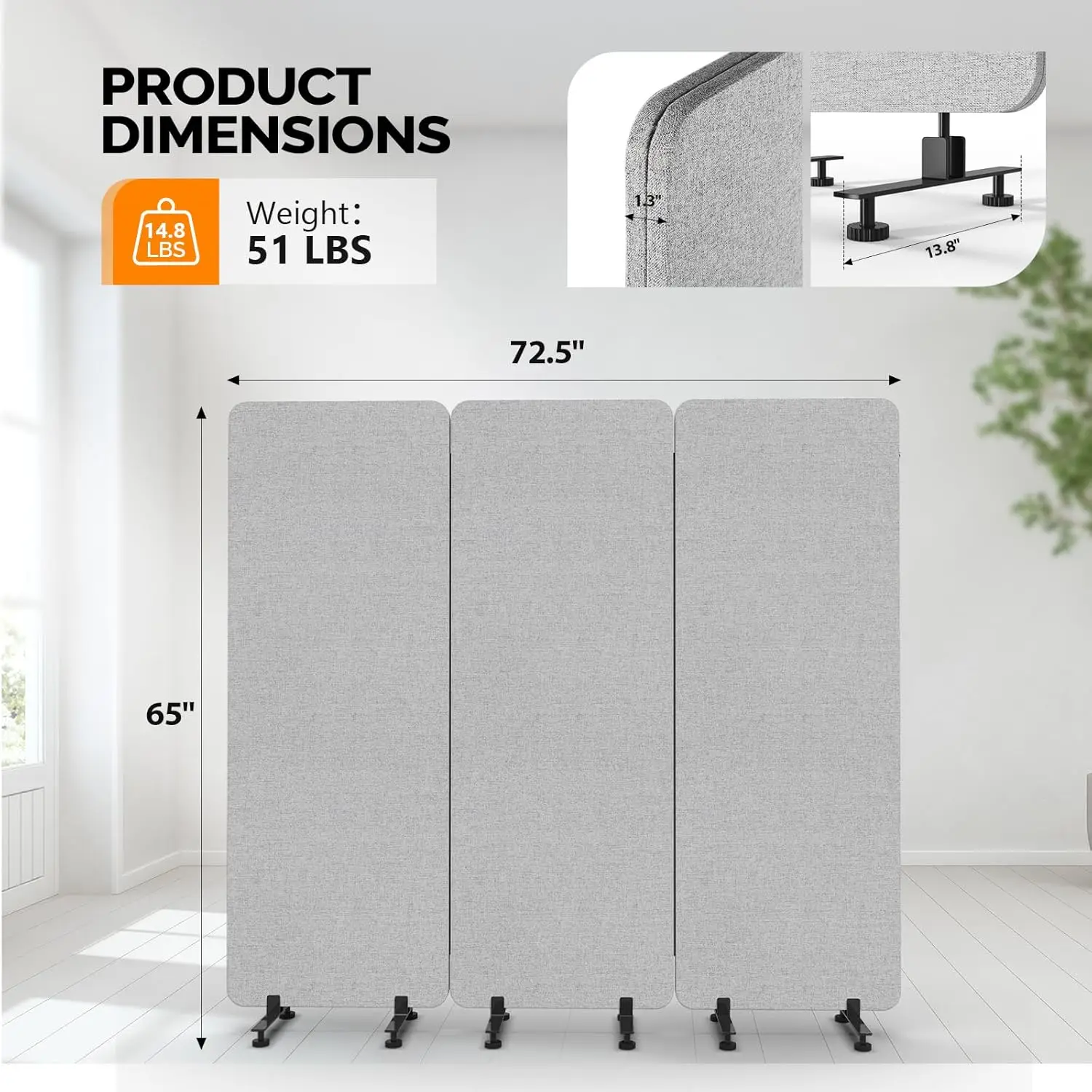 Tela divisora de ambiente, parede divisória de privacidade independente, painéis conectados com zíper com rodas, separador de espaço de escritório (light Gra