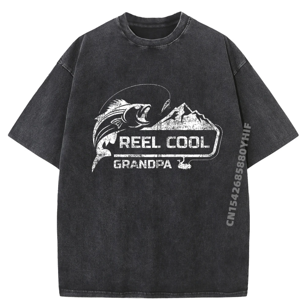 

Fishing Retro Reel Cool Grandpa Fishing Men Graphic Tees Classic Washed Camiseta Male Leisure Tee Shirt