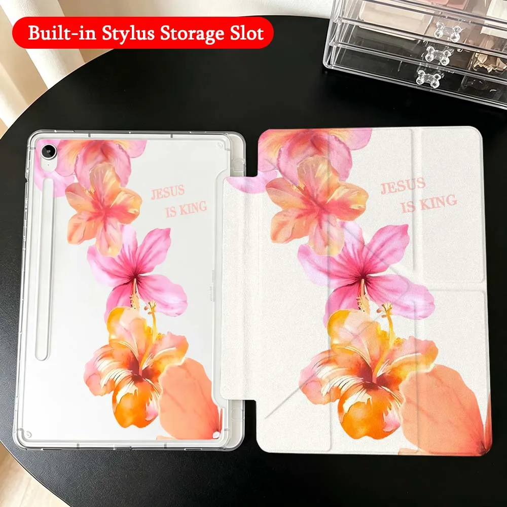 

Pink Orchid Flower Petal Case For Samsung Galaxy Tab A9 A8 A11 S6 S7 S8 S9 S10 FE Plus Lite Transparent Y-Shaped Folding Tablet