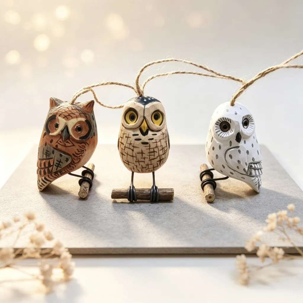 Processing Custom Handmade Wood Carving Owl Pendant Solid Carving Bird Pendant Decoration Retro Wood Handicrafts