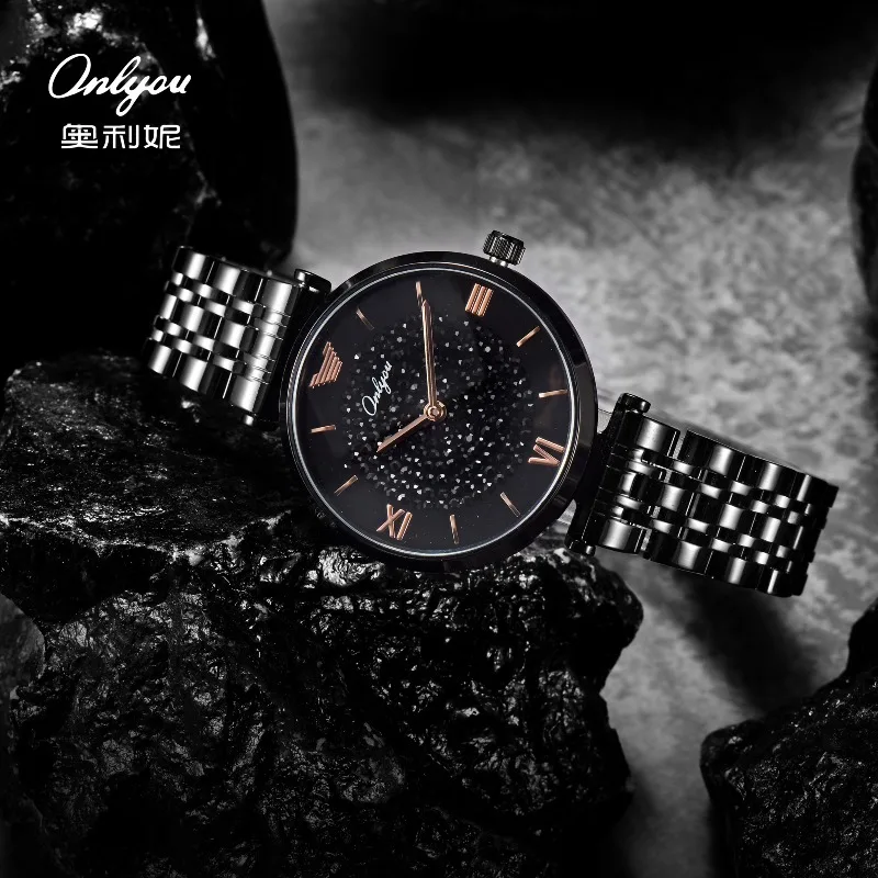 ONLYOU High-end Brand Women's Watch,stylish Solid Stainless Steel Strap,black Quartz Watch for Women,comes with A Free Watch Box