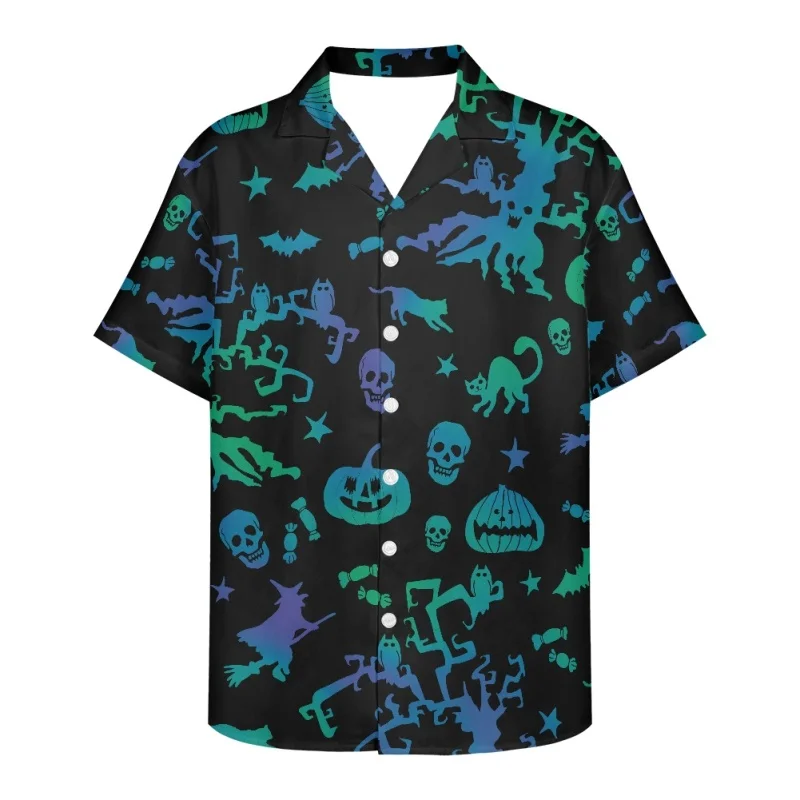 Hycool Halloween Pattern Color Slim Fit Men's Business Clothing Items For Men Casual Hawaiian Anime Shirt 2023 New Arrivals