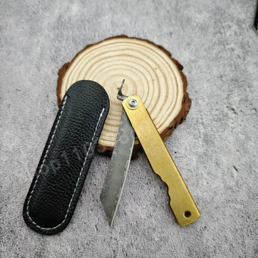 Couteau pliant en alliage de cuivre, lame en acier damas, outil d'urgence de transport quotidien, couteau à fruits Portable, couteau de Barbecue de Camping essentiel