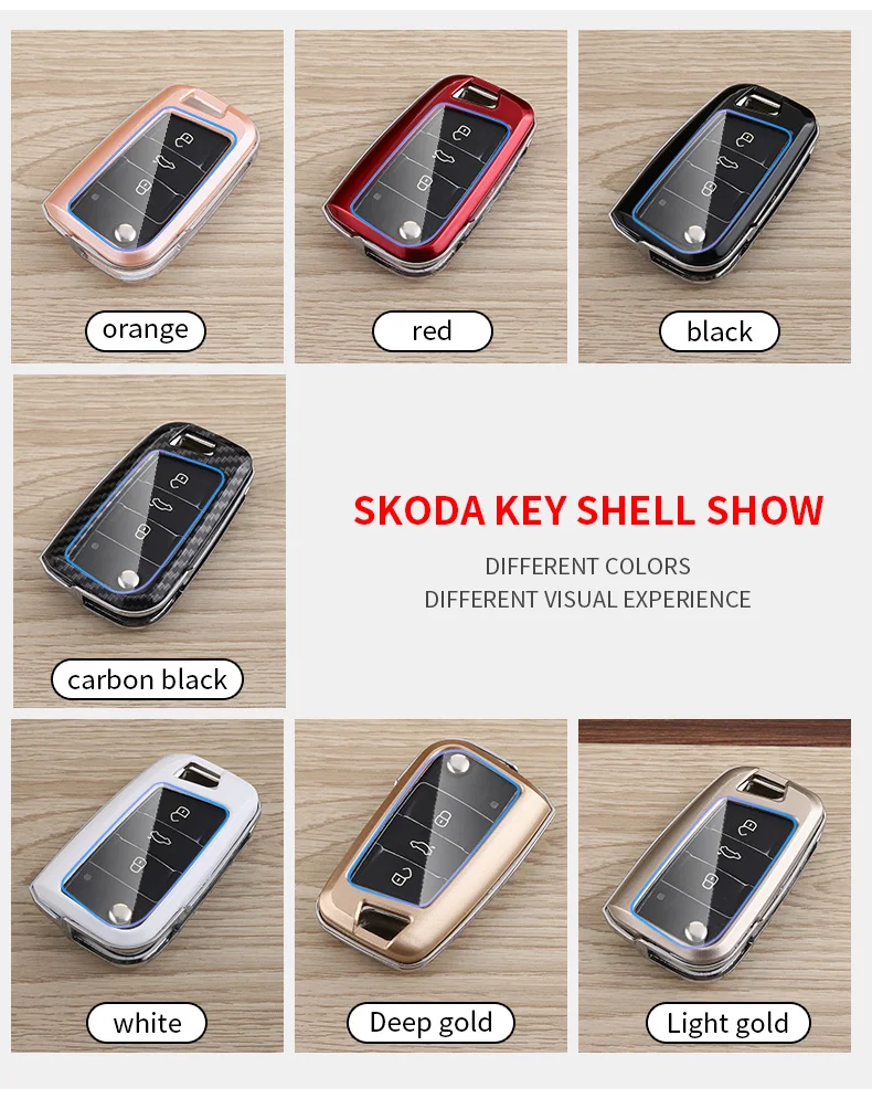 Penutup Kunci Mobil Serat Karbon Mewah dengan Perlindungan Penuh, Film Transparan HD, dan Gantungan Kunci Paduan Seng untuk Skoda - Berbagai Warna