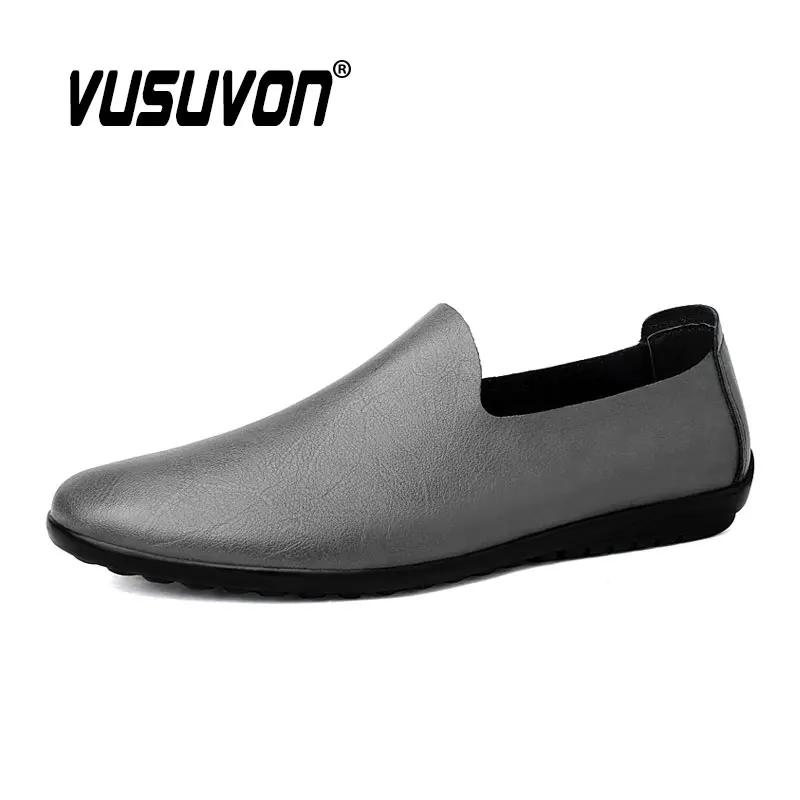 Men Loafers Split Leather Boys 38-46 Size Breathable Black Shoes Soft Outdoor Casual Summer Mules Dress Walking Sandals Flats