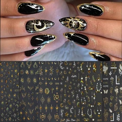 6pcs Golden Bronzing Nail Art Stickers Decals Sun Moon Star Pattern Gothic Nails Sliders For DIY Witchy Acrylic Nails Decoration