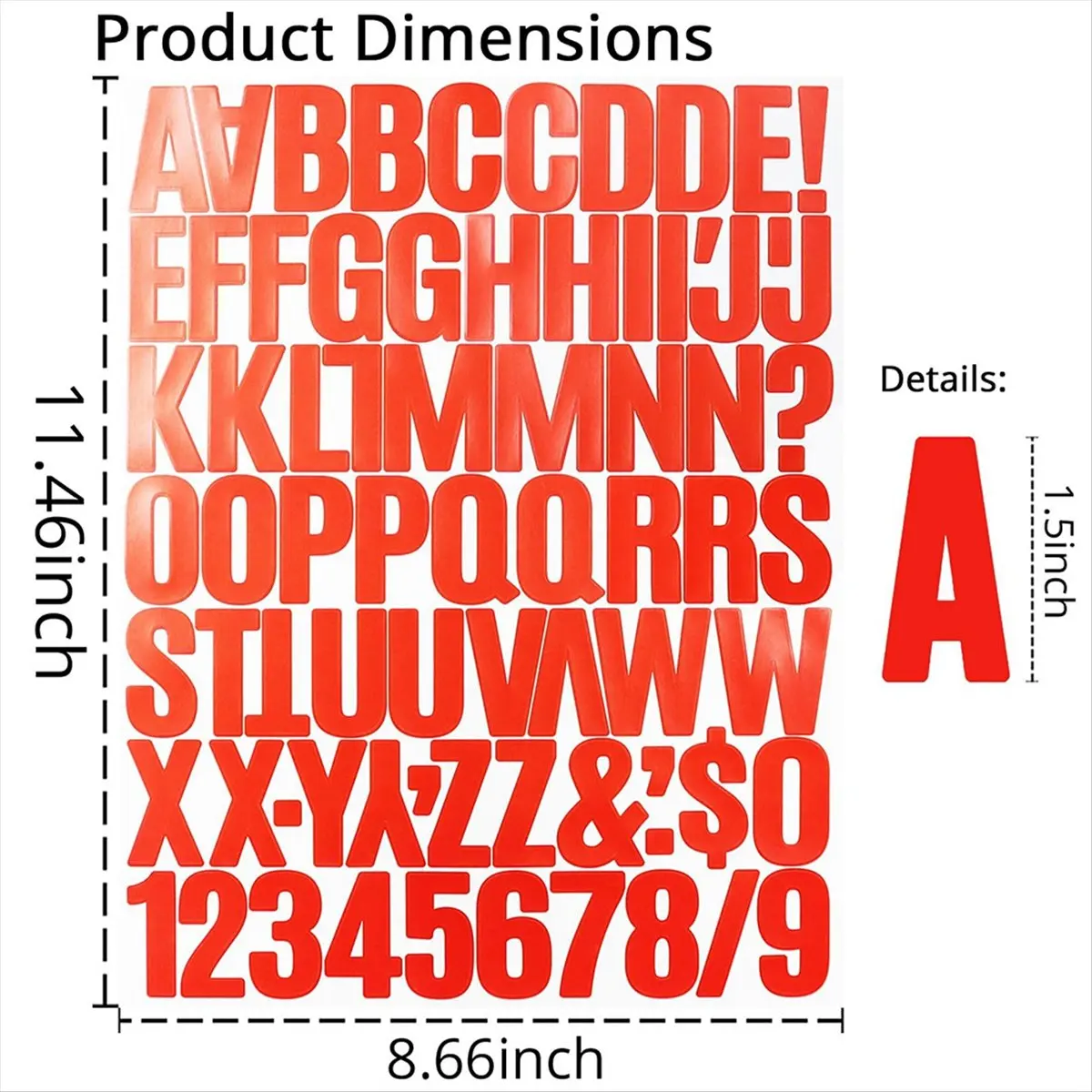 Reliable- 8 Sheets 1.5 Inch Letter Number Stickers,576 Pieces Adhesive Alphabet Sticker Letters Decals for Scrapbooking Red