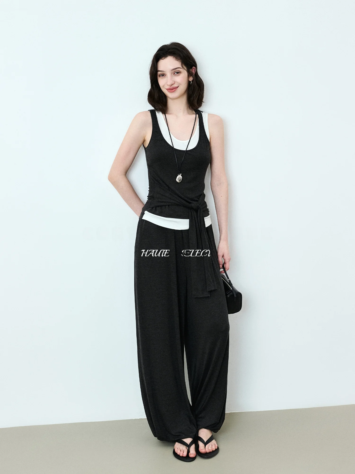 

SUK Women's High Waist Wide Leg Pants Set Color Block Tank Top And Shorts Summer Fashion Outfit Short Sleeve round Neck Design