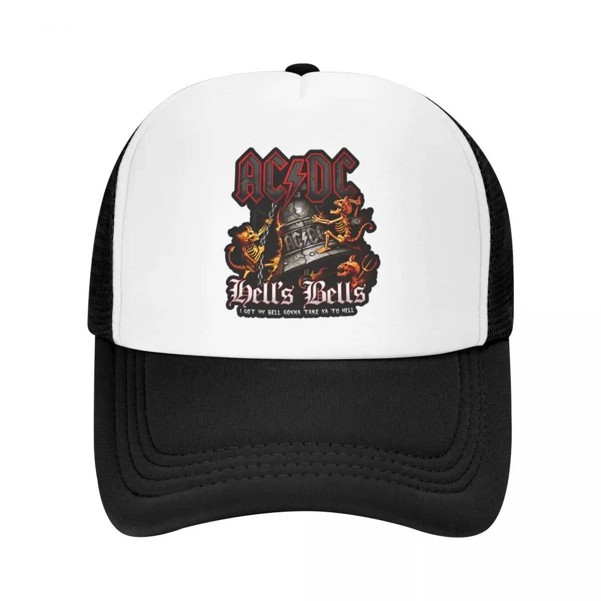 개인화 된 AC DC 헬스 벨스 야구 모자 남성 여성 통기성 록 헤비 메탈 트럭 운전사 모자 야외 스냅 백 캡