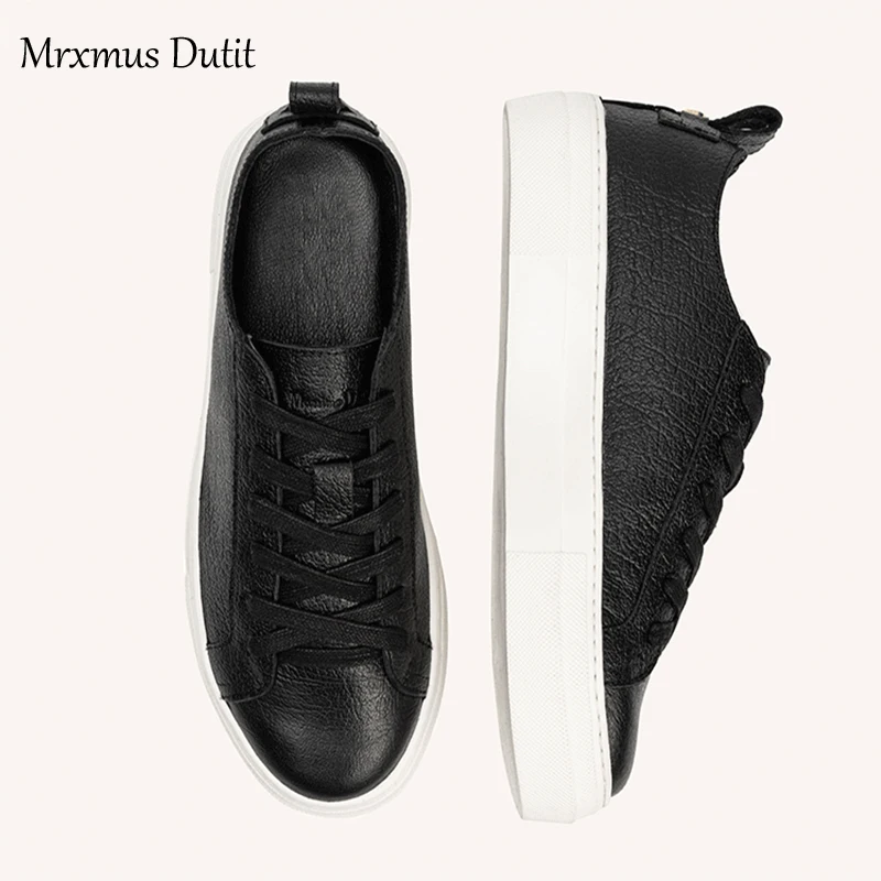 Mrxmus Dutit New 2022 Shoes For Women Fashion Genuine Leather Lacing Flat Shoes Female Solid Simple All-match Casual Sneaker